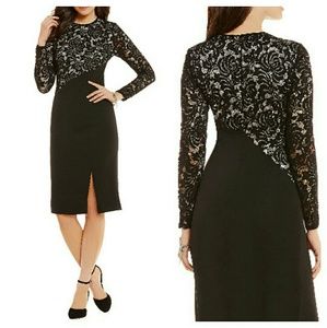 Maggy London Illusion Lace Midi Sheath Dress